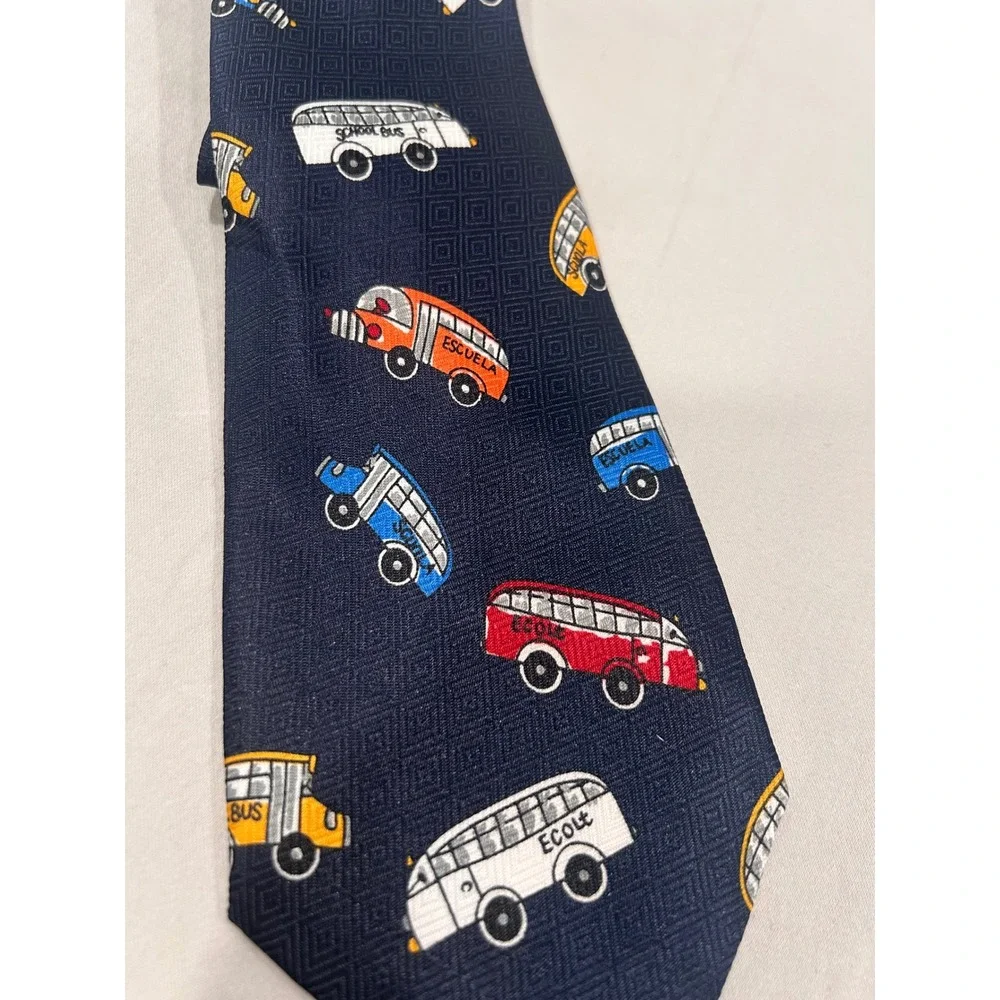 A Rogers School Bus Novelty‎ Tie Navy Vintage Teacher Bus Driver Gift Necktie